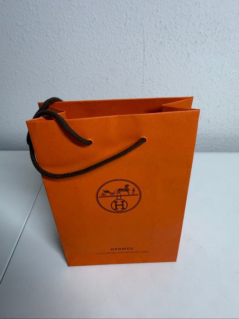 Hermes Orange Paper Shopping Bag Gift Bag 8” X 6” With Rope Handles